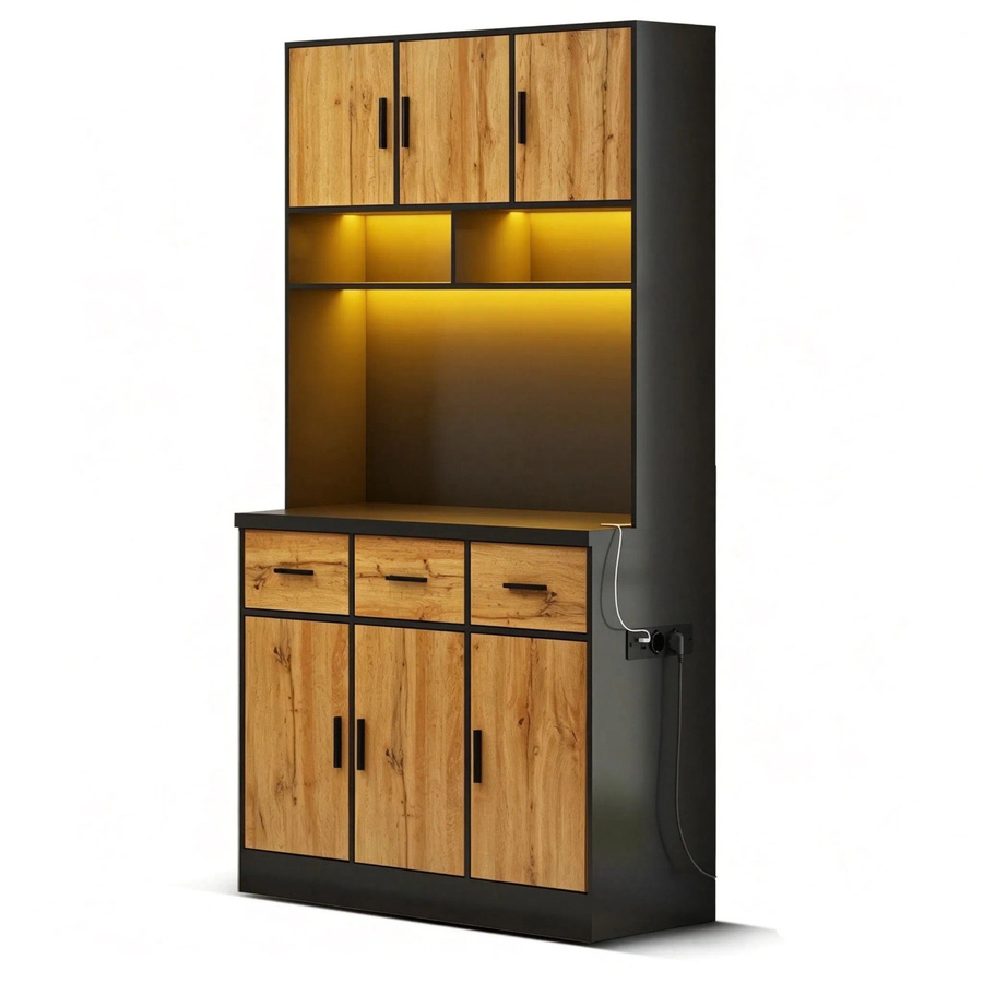 okwish Buffet in Natur mit LED-Beleuchtung und App-Steuerung, modern, B/T/H: 100 x 40 x 180 cm - Bild 2