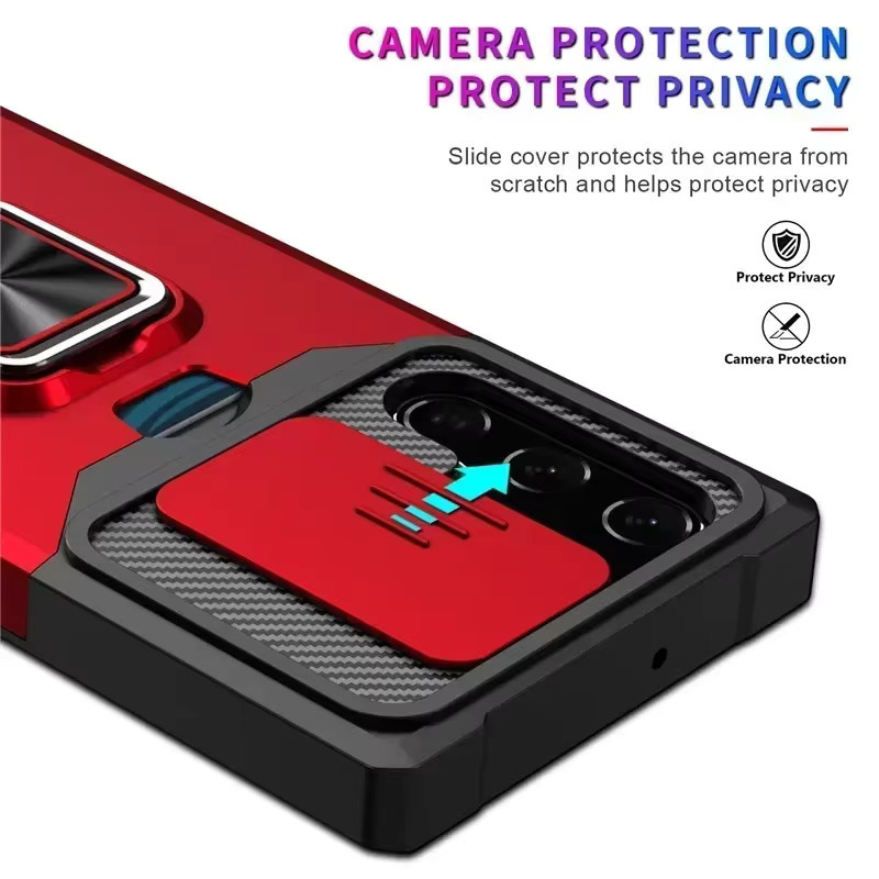 Samsung Galaxy S25 Ultra Armor Schutzhülle mit Ringständer, Kameraobjektivschutz und Wallet-Funktion für S24FE, A16, A06, A55 in Blau oder Rot - Bild 3