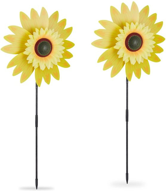 Relaxdays Windrad 2er Set aus Kunststoff in Gelb mit Sonnenblumen-Design, H: 76 cm, B: 29 cm, T: 8 cm - Bild 1