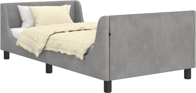 vidaXL Kinderbettgestell mit Kopfteil und Seitenfächern in Hellgrau, Samt, B/T/H: 90 x 200 x 105 cm (Gesamthöhe: 205 cm) - Bild 1
