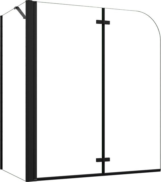 AICA Duschabtrennung Badewannenaufsatz aus Nano-ESG Glas in Schwarz und Transparent, 2-teilig mit Faltwand und Seitenteil, Breite: 90 cm, Höhe: 140 cm, Glasstärke: 6 mm - Bild 1