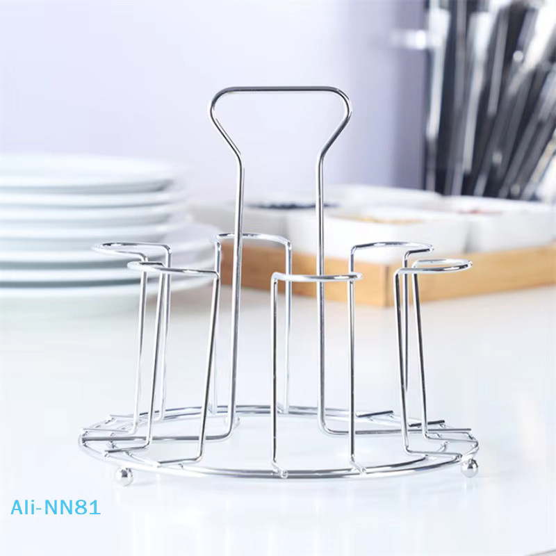 Metall- und Glas-Becherregal in Silber als Organizer und Abtropfhalter für Wasserbecher - Bild 3
