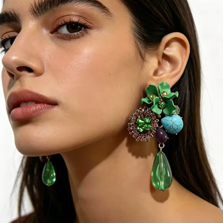 Erpels Ohrringe, Vintage Barock-Anhänger, Harz, Zirkonia, Damen, Bunt