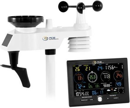 PCE Instruments Wetterstation PCE-FWS 30 in Weiß mit Messung von Windgeschwindigkeit, Temperatur, UV-Index, Niederschlag, relativer Feuchtigkeit und Luftdruck - Bild 1