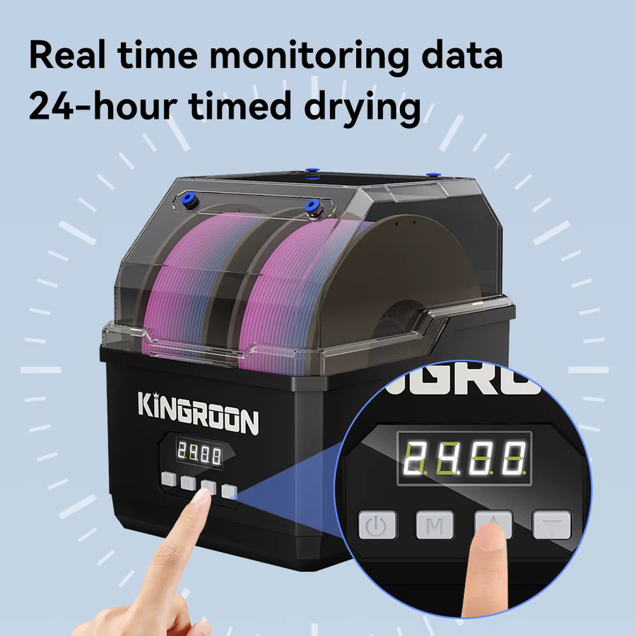 KINGROON Filament-Trockner KR02 Trockenbox für 3D-Drucker mit 360° Heißluft-Heizung und Doppelspulen-Halterung, Schwarz - Bild 3