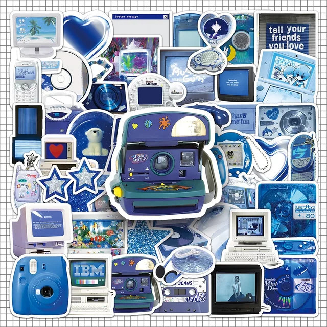 GOGOTU Retro Y2K Blaue Cartoon Aufkleber, 50-teiliges Set - Bild 1