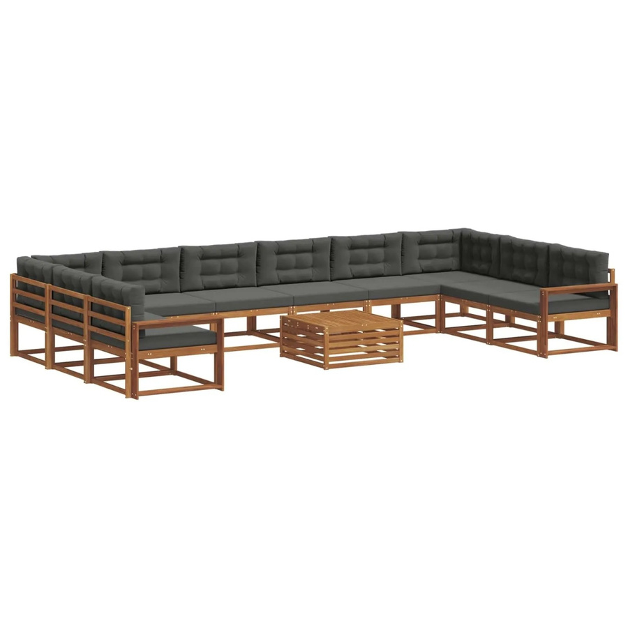 vidaXL Outdoor-Sofagarnitur aus massivem Akazienholz in U-Form mit Kissen, 11-teiliges Set, Natur und Anthrazit - Bild 2