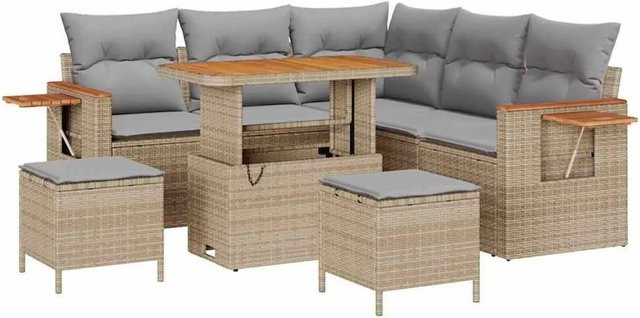 vidaXL Gartensofa-Set aus Poly-Rattan in L-Form mit 9-teiligem Set, Beige und Grau, inklusive Kissen und Stauraumfunktion - Bild 1