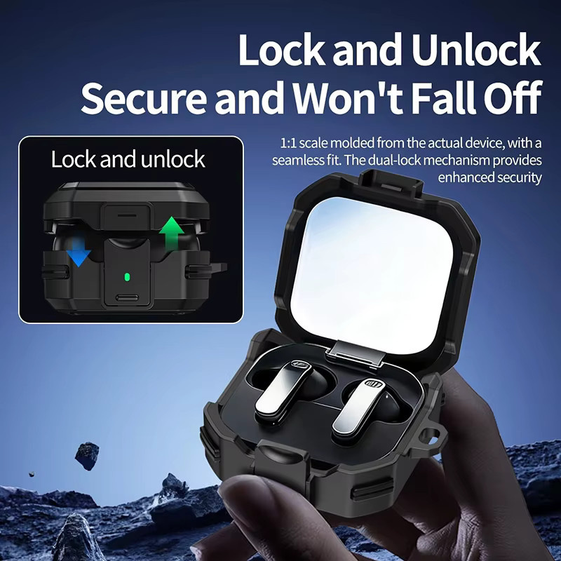 Robuste Militär-Schutzhülle für Samsung Galaxy Buds 4 und Buds 4 Pro mit Schalterverschluss in Schwarz und Lila - Bild 2