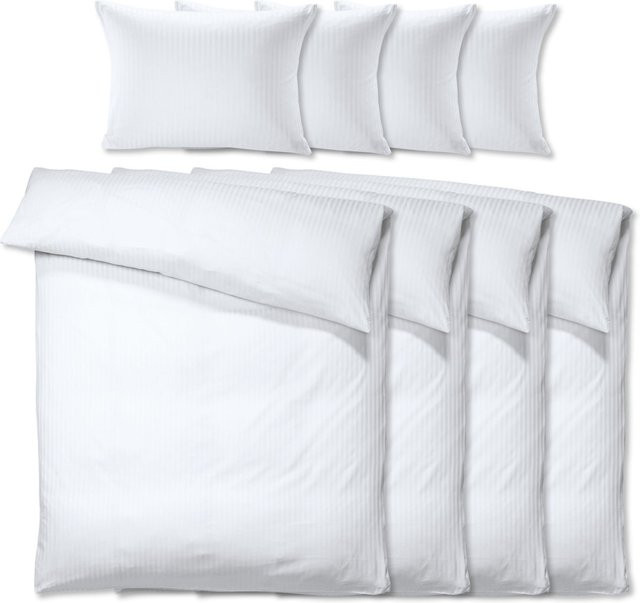PULSIVA Bettgarnitur Mako-Satin aus Baumwolle, 4er Sparpack, Weiß, B/L: 160 x 210 cm, B/L: 65 x 100 cm - Bild 1