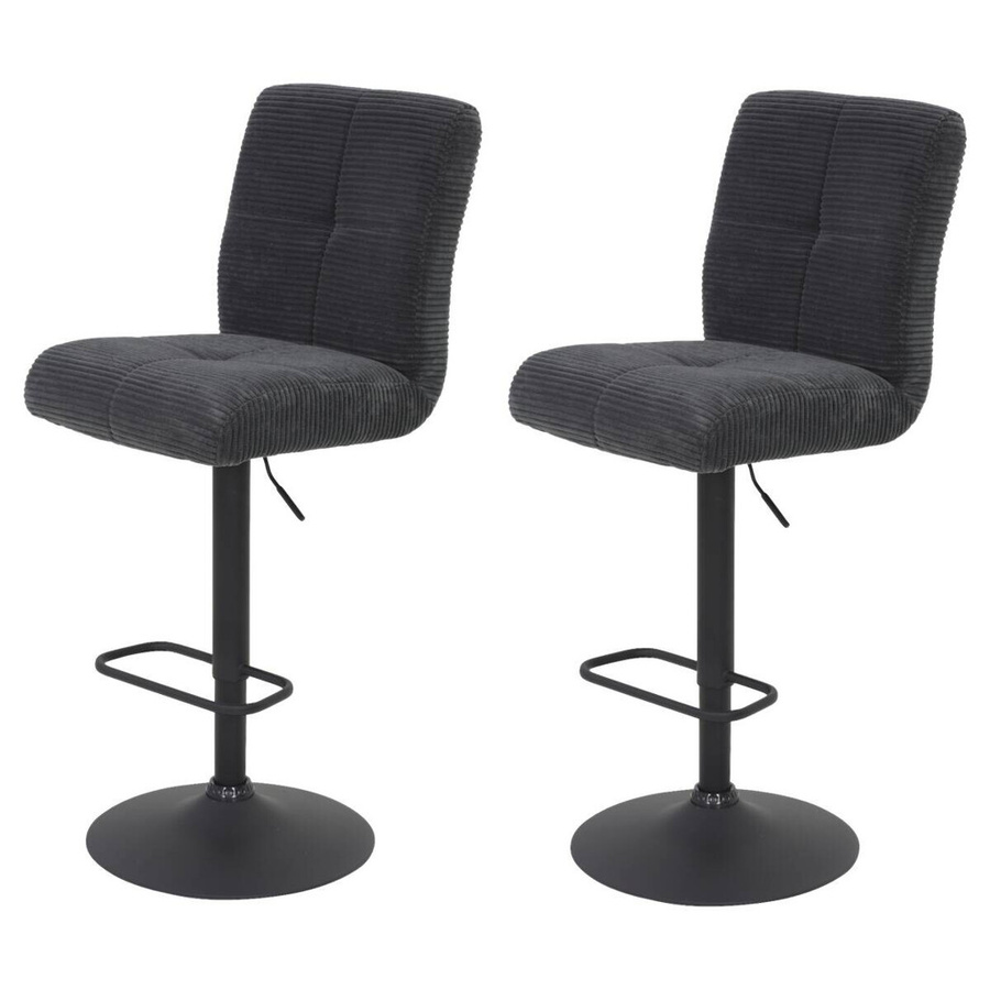 2er-Set Barhocker Hela in Anthrazit mit Breitcord-Bezug und 360-Grad-Drehfunktion, B/H/T: 44 x 124 x 57 cm - Bild 3