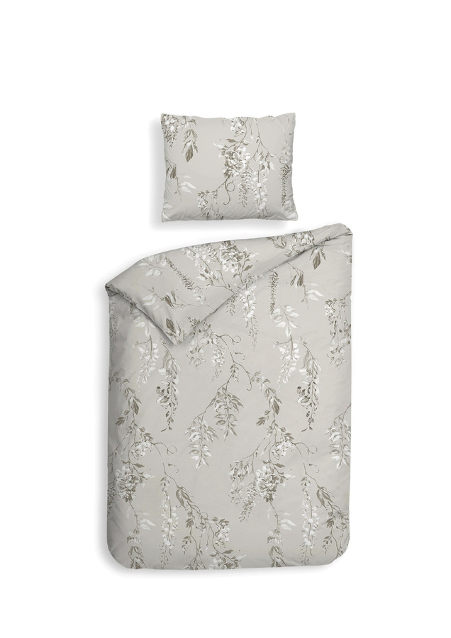 Heckett & Lane Flanell Bettwäsche Chiara Grey mit floralem Blütenrispen und Blättern Motiv, Farbe: Grau/Silber, B/H: 135 x 200 cm und 80 x 80 cm - Bild 1