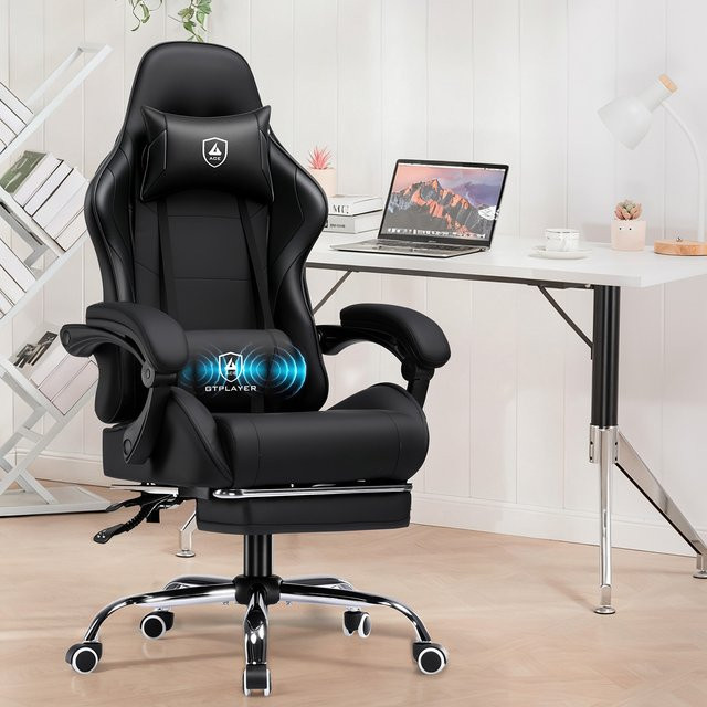 GTPLAYER Gaming-Stuhl mit Massagefunktion und Lendenstütze, ergonomischer Bürostuhl in Schwarz, höhenverstellbar und gepolstert, belastbar bis 150 kg - Bild 1