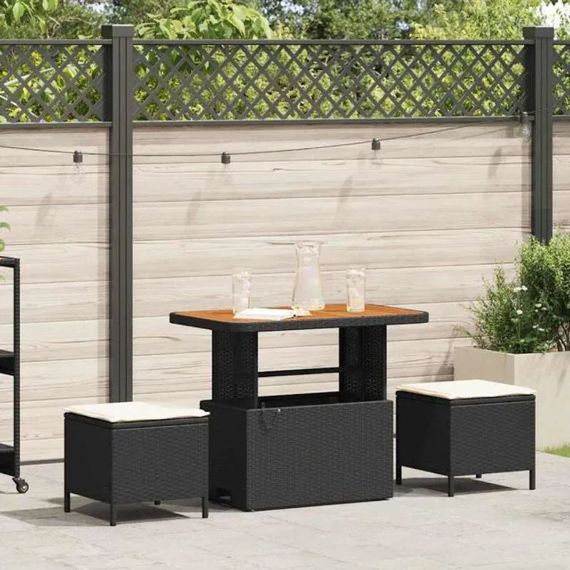 vidaXL Garten Essgruppe aus 3 Teilen in Schwarz aus Polyrattan - Bild 1