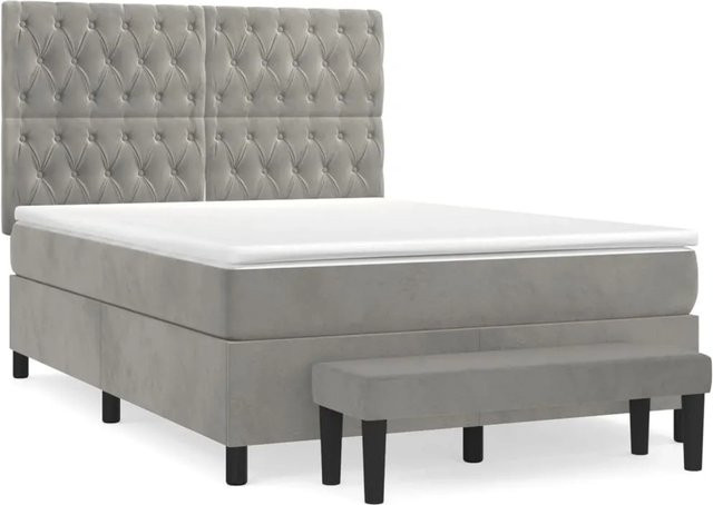 vidaXL Boxspringbett mit Matratze in Hellgrau aus Samt, Hybridbett mit Taschenfederkern, B/T/H: 140 x 200 x 5 cm - Bild 1