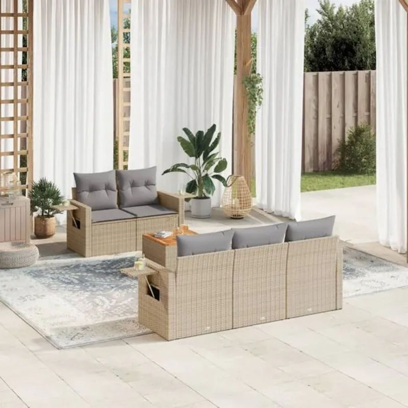 Vidaxl 6-tlg. Garten-Sofagarnitur aus Polyrattan mit Kissen in Beige und Grau - Bild 1
