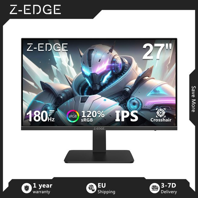 Z-EDGE Gaming-Monitor 27 Zoll, Full HD IPS-Panel, 180 Hz, 1 ms MPRT, FreeSync, HDR10, Schwarz - Bild 1