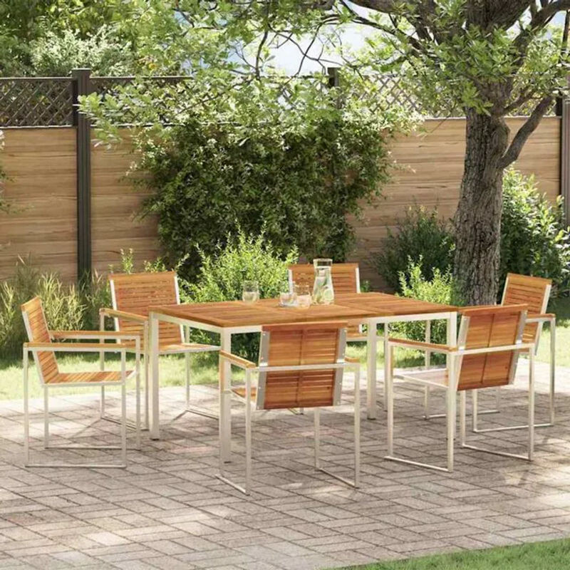 Modernes Gartenmöbel-Set aus Massivholz Akazie von Vidaxl, 7-teilige Essgruppe in Braun und Natur - Bild 1