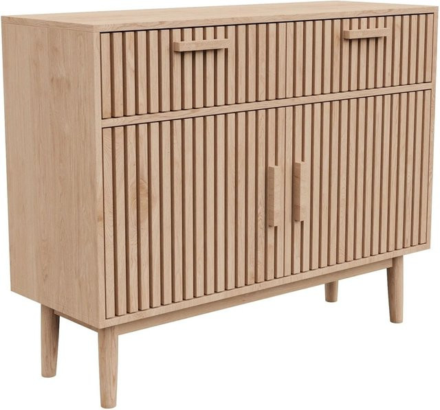 PXloue Buffetschrank Sideboard mit Schubladen in Holzoptik, Farbe: Braun/Beige, B/H/T: 100 x 80 x 35 cm - Bild 1