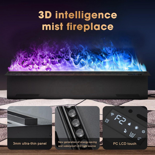 Aflyever Wasser-Elektrokamin mit 3D-Nebel-Flammeneffekt in Schwarz, Einbau-Dampfkamin mit App-Steuerung und Fernbedienung - Bild 1