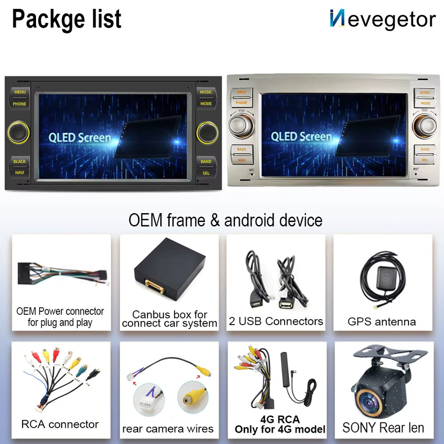 Nevegetor Android 15 Auto Radio mit WiFi, GPS und Bluetooth für Ford Mondeo, S-Max, Focus, C-MAX, Galaxy, Fiesta, Transit, Fusion und Kuga in Schwarz - Bild 6