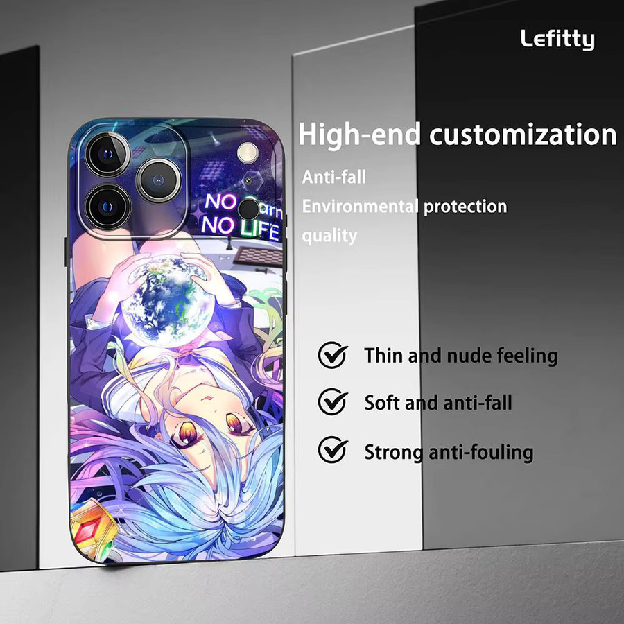 No G-Game No Life Shiro Handyhülle für iPhone 11 bis 17 Pro Max Plus Mini Schwarz Frosted Soft Shell - Bild 2