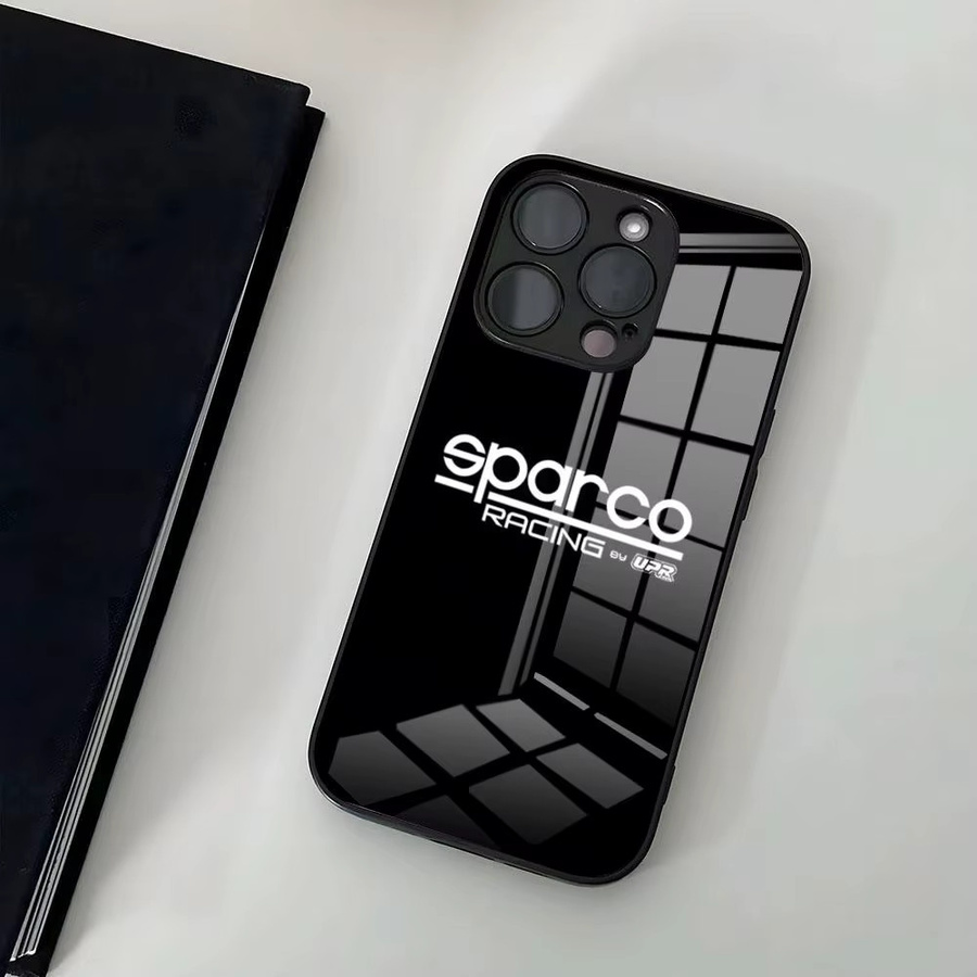 S-Sparco Logo Handyhülle mit Glasabdeckung für iPhone in Schwarz - Bild 3