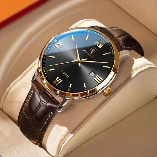 POEDAGAR Armbanduhr Quarz, Leder, Gold, Herren - Bild 1