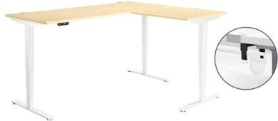 Schäfer Shop Genius Winkelschreibtisch AERO FLEX elektrisch höhenverstellbar mit C-Fuß und Kabelkanal, Ahorn-Dekor/weiß, B: 200 cm, T: 160 cm - Bild 1