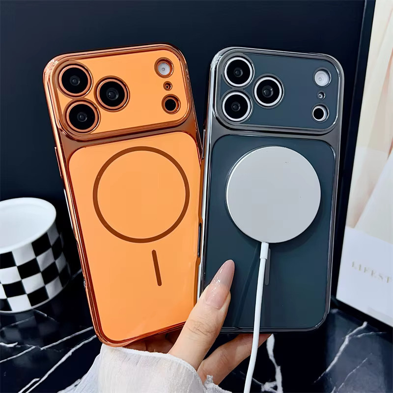SUNWARD Luxuriöse Galvanisierte Schutzhülle mit MagSafe Magnetischer Drahtloser Ladefunktion für iPhone, Stoßfeste Abdeckung in Gold und Orange - Bild 2