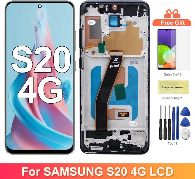 Samsung S20 4G LCD Display Touchscreen Digitizer mit Rahmen Ersatz für G980 G980F G980F/DS in Schwarz oder Grau - Bild 1
