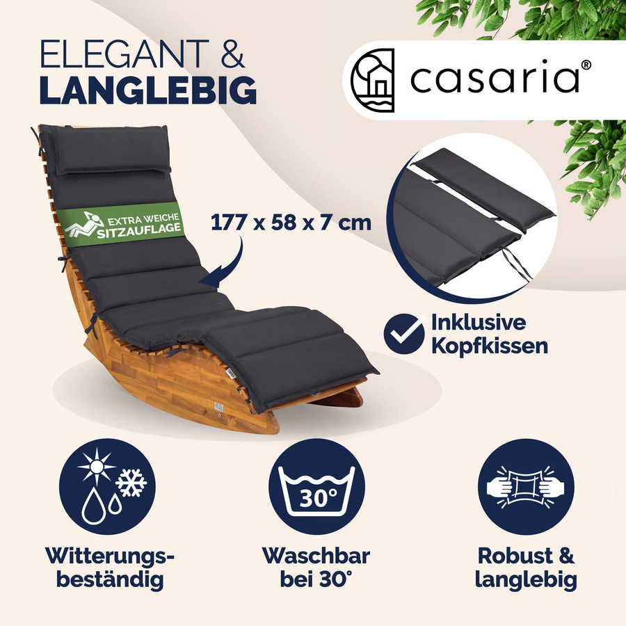 DETEX Auflage für Saunaliege aus Polyester in Anthrazit, B/T/H: 177 x 58 x 7 cm, wasserabweisend - Bild 2