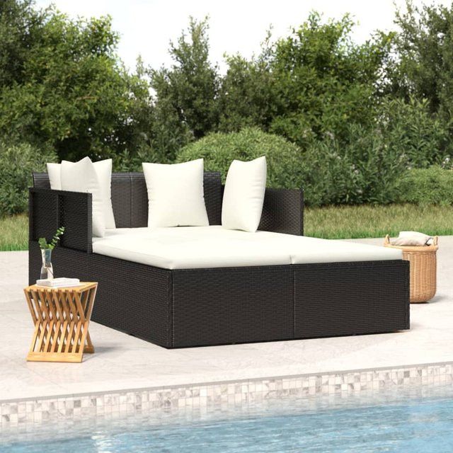 vidaXL Sonnenliege aus PE-Rattan mit Kissen, Schwarz, B/T/H: 182 x 118 x 63 cm - Bild 3