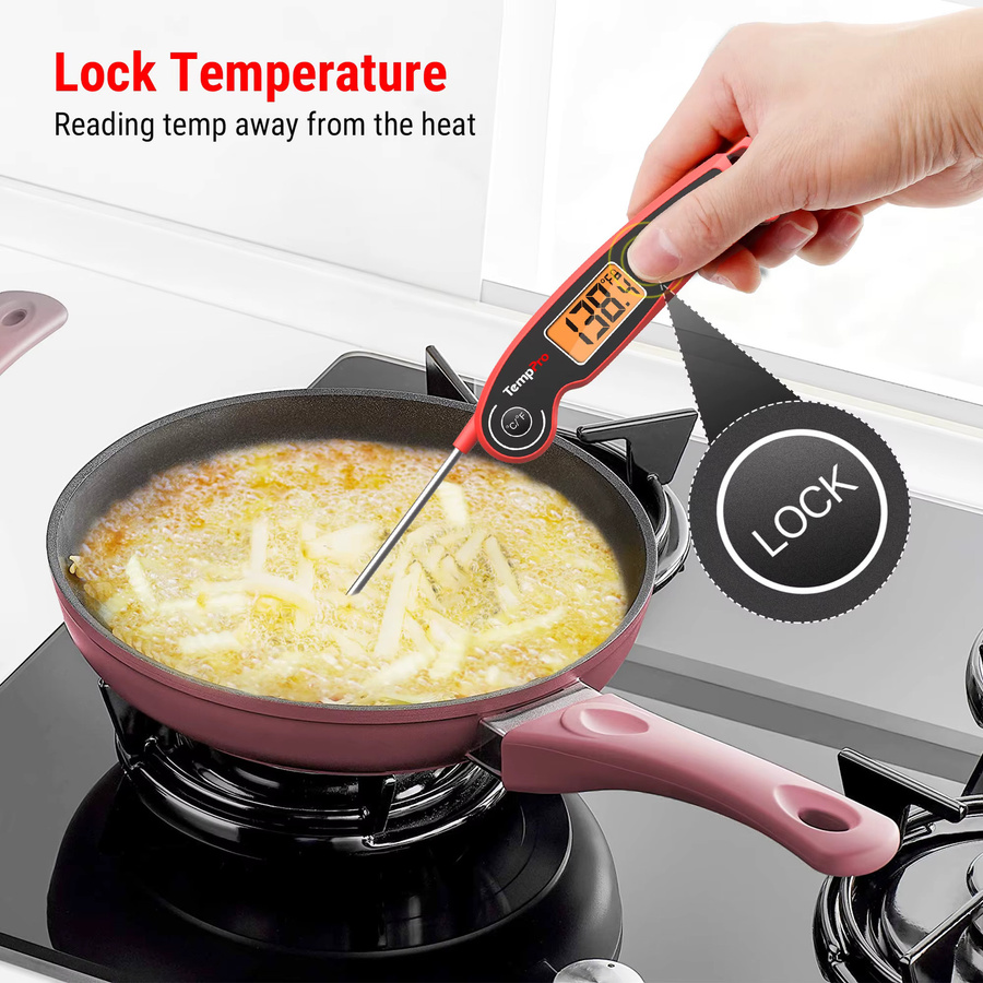 ThermoPro F05 Digitales Fleischthermometer mit Haltefunktion und Magnet, IP6 wasserdichtes Lebensmittelthermometer in Rot - Bild 4
