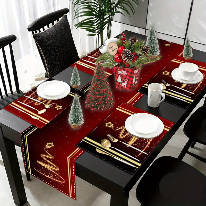 JIT Weihnachtsbaum-Tischläufer mit 2D-Druck, Rot und Gold, rechteckig - Bild 2