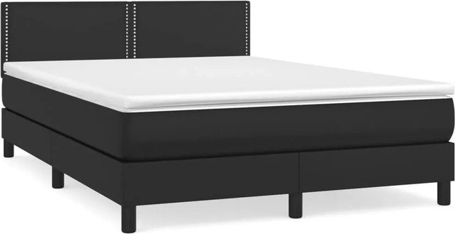 vidaXL Boxspringbett mit Matratze in Schwarz aus Kunstleder, Hybridbett mit Taschenfederkern, B/T: 140 x 200 cm - Bild 1