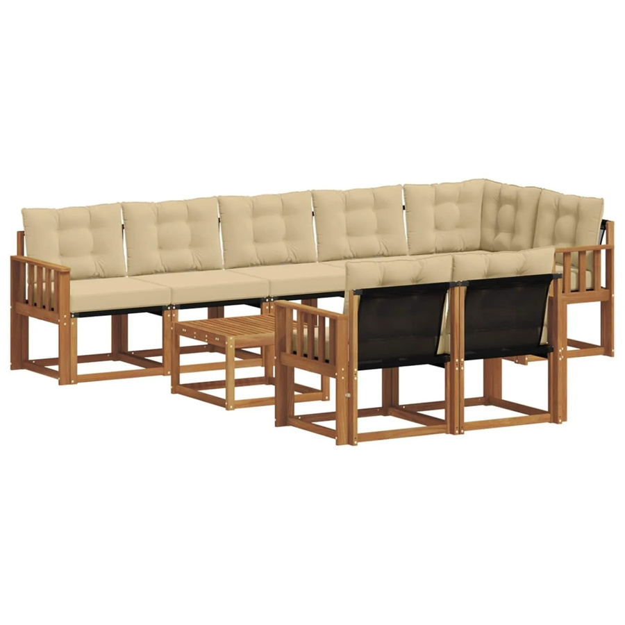 vidaXL Outdoor-Sofagarnitur 9-teilig aus massivem Akazienholz mit Textilene und Kissen in Natur-Beige - Bild 2
