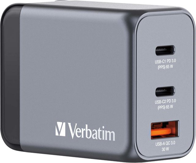 Verbatim GNC-35 Universal GaN-Ladegerät 65 W mit 1x USB-A und 2x USB-C in Schwarz/Grau - Bild 3
