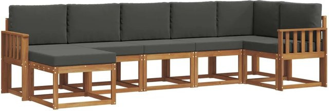 vidaXL Outdoor-Sofagarnitur 7-teilig aus massivem Akazienholz in Natur und Anthrazit mit L-Form und Kissen - Bild 1