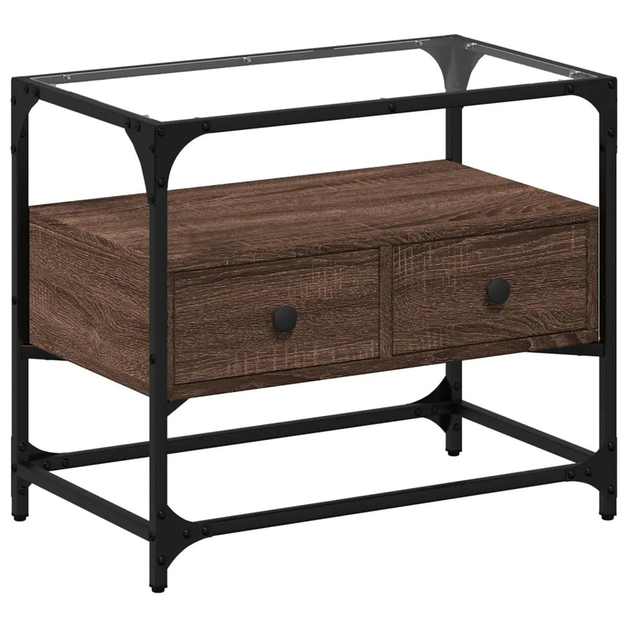 vidaXL TV-Schrank im Industrial-Design aus Holz und Metall mit Glasplatte, Braun Eiche, B/T/H: 60 x 35 x 51 cm - Bild 2