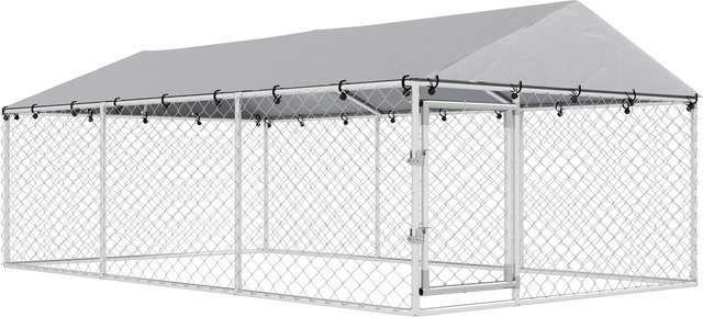 Aosom PawHut Hundezwinger für Außen aus verzinktem Stahl mit abnehmbarem PE-UV-Dach und ausbruchsicherer Tür, Silber, B/T/H: 400 x 230 x 150 cm - Bild 1