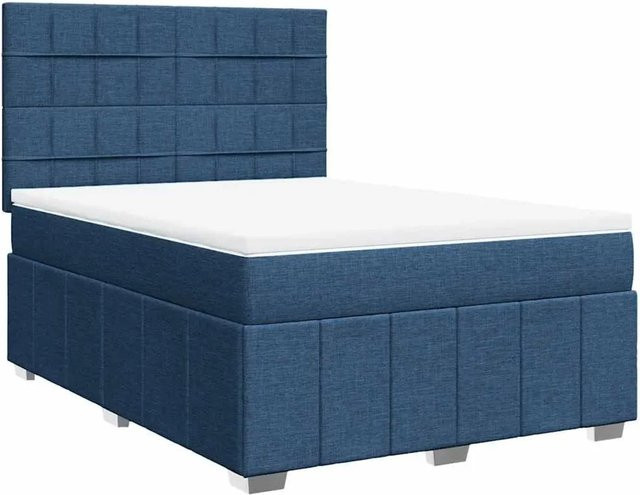 vidaXL Boxspringbett mit Matratze in Blau, Hybrid-Bett mit Taschenfederkern aus Stoff, B/T: 140 x 190 cm - Bild 1