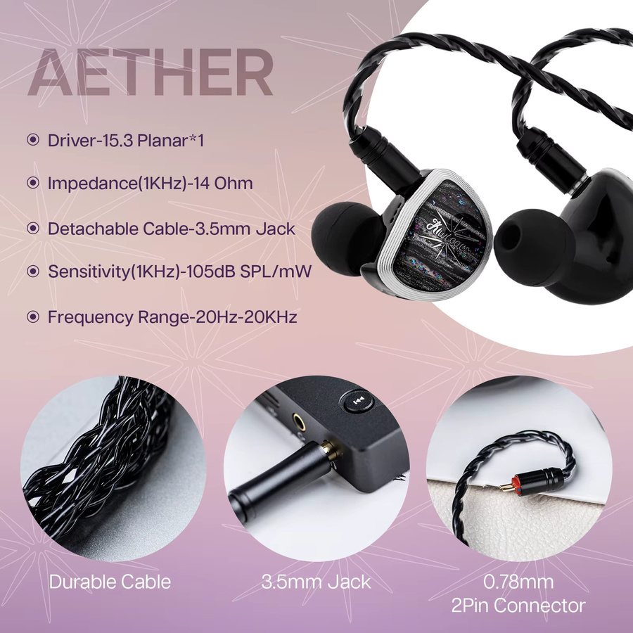 Kiwi Ears Aether In-Ear Monitor Hifi-Kopfhörer mit 15,3 mm Planar-Treiber und abnehmbarem Kabelsystem in Schwarz - Bild 3