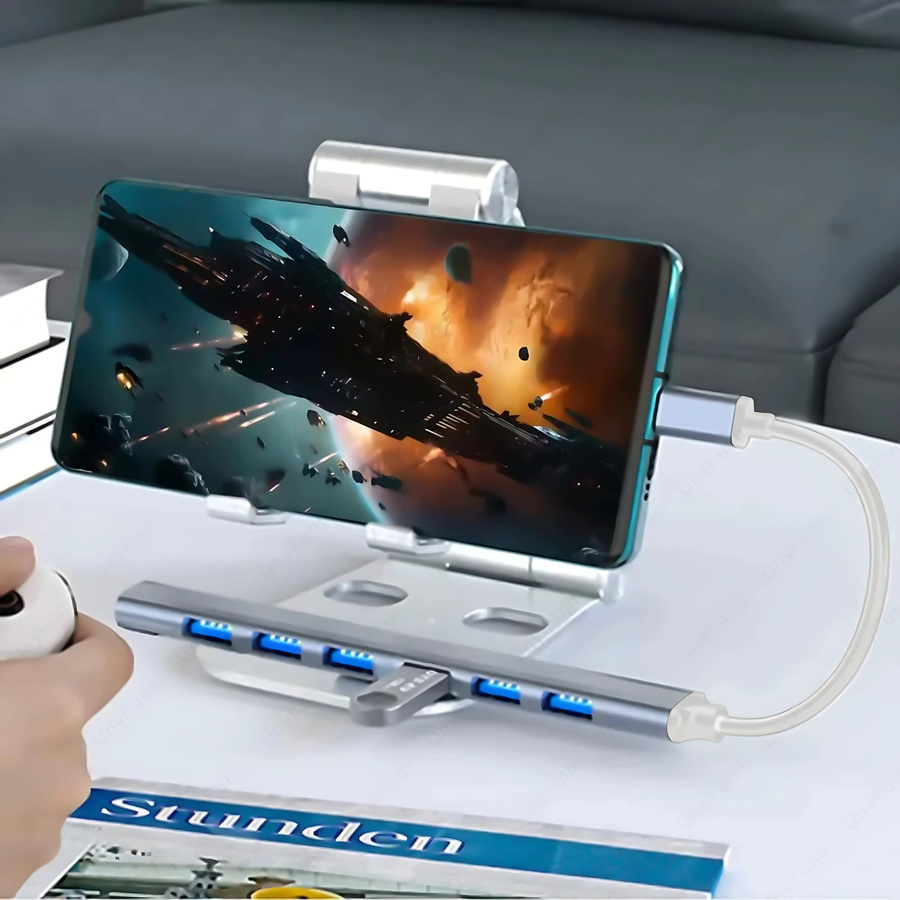 VAORLO 7-in-1 USB-C Hub mit USB-A Anschlüssen, Hochgeschwindigkeits-Multiport-Splitter für PC und Computer, Silber/Grau - Bild 1