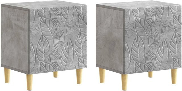 vidaXL Nachttisch Set 2 Stück Betongrau aus Holzwerkstoff und Eukalyptus, B/T/H: 43 x 34,5 x 50 cm - Bild 1