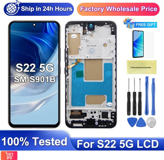 Samsung Galaxy S22 5G Ersatz LCD Display Touchscreen Einheit mit Rahmen in Schwarz SM-S901B S901B/DS S901U - Bild 1