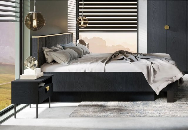 Feldmann-Wohnen Schlafzimmer-Set Mond, 3-teilig, anthrazit, modernes Design mit Samtvelours - Bild 1