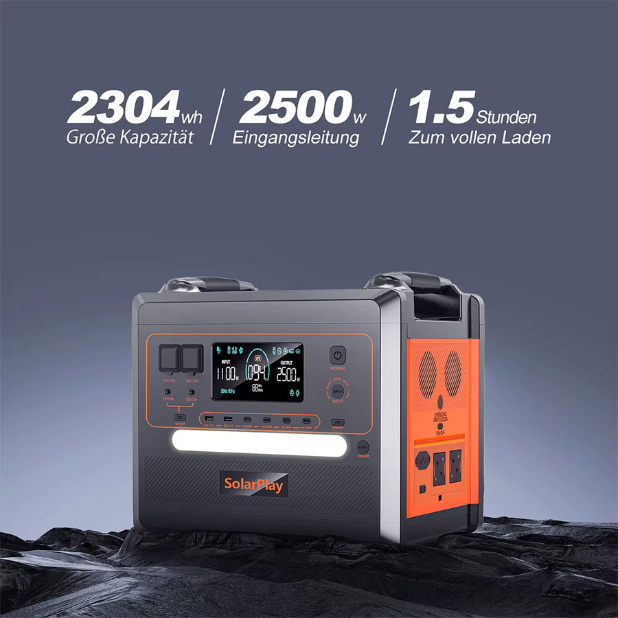 SOLARPLA Tragbares Kraftwerk mit 2400 W/2500 W Leistung und LiFePO4-Batterie inklusive 220 V und 110 V AC-Steckdosen für Notfall-Backup im Freien und zu Hause - Bild 3