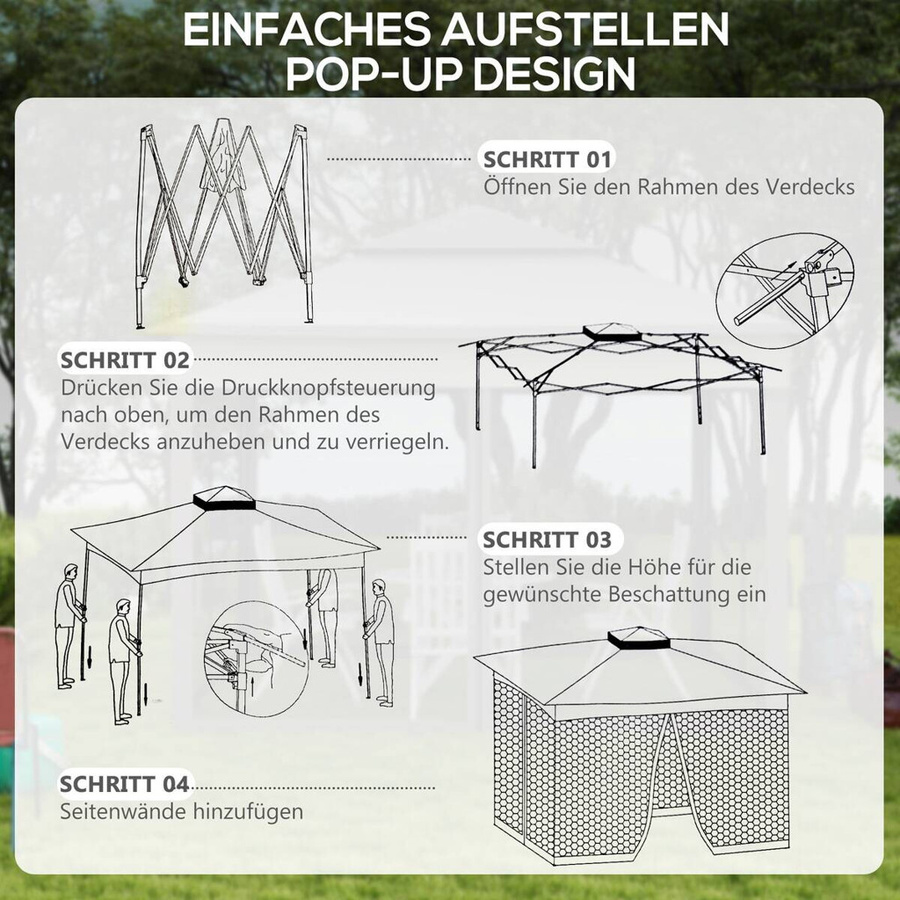 Outsunny Faltpavillon Gartenzelt mit Seitenwänden in Hellgrau, B/T/H: 325 x 325 x 270 cm - Bild 4