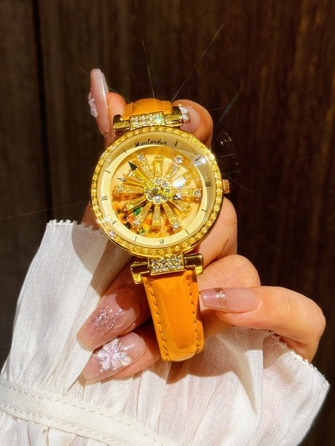 LSVTR Armbanduhr Damen, Roségold, Diamant, Kristall, Leder, Quarz - Bild 1